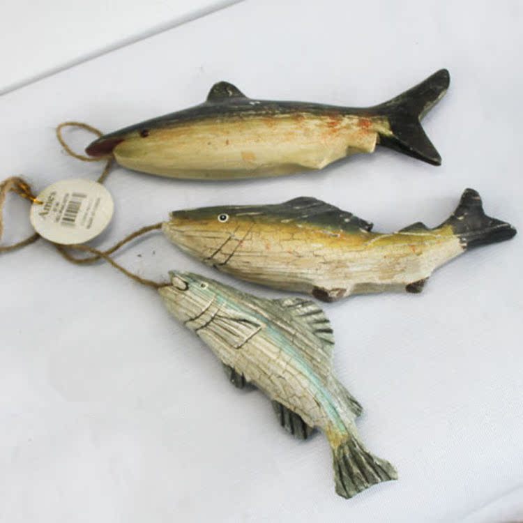 新款地中海外贸底单 年年有鱼 麻绳饰品挂件 装饰礼品 原木雕刻鱼