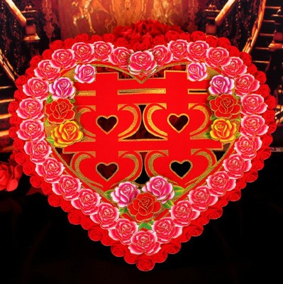 婚庆用品结婚用品门贴双喜 婚房装饰 立体喜庆喜字贴金边ltx04-40