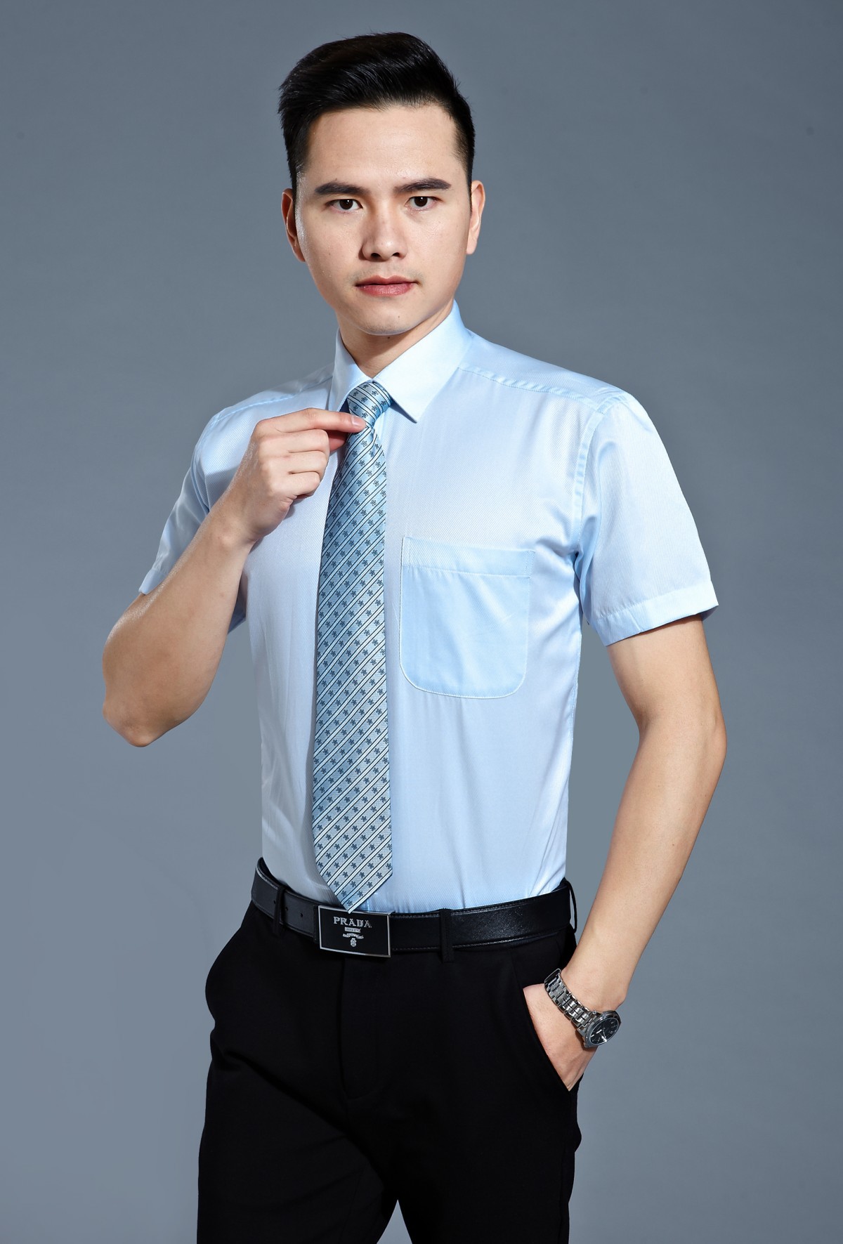 夏男短袖商务正装白色衬衣棉半袖条纹职业工作服纯色定制加工