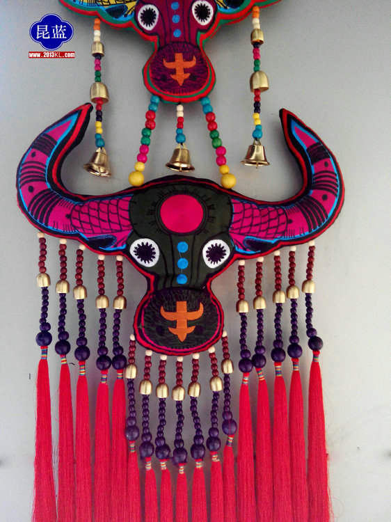 云南民族风刺绣牛头三层大挂饰 新款田园风三层壁挂 布艺风铃