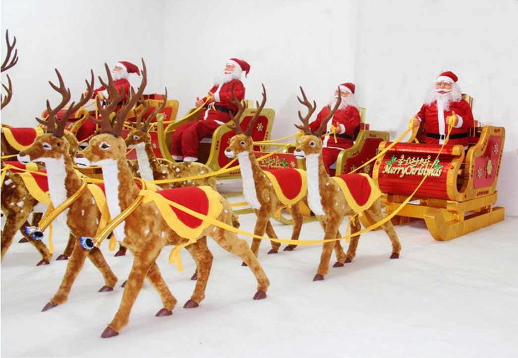 圣诞节场景布置 圣诞老人泡沫鹿拉车 圣诞大型麋鹿拉车 布置装饰