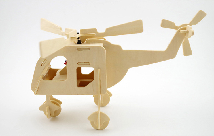 太阳能木制玩具飞机 益智diy拼装直升飞机模型 新奇特礼品
