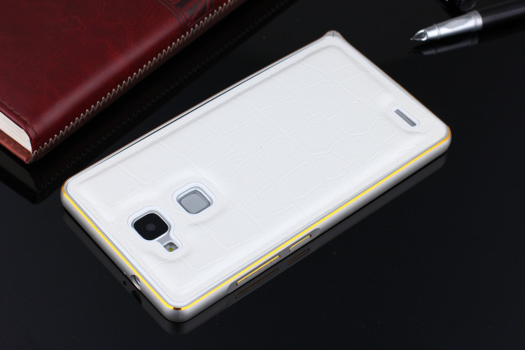 华为mate7鳄鱼皮革纹手机背板加金属边框海马扣金边保护壳后盖