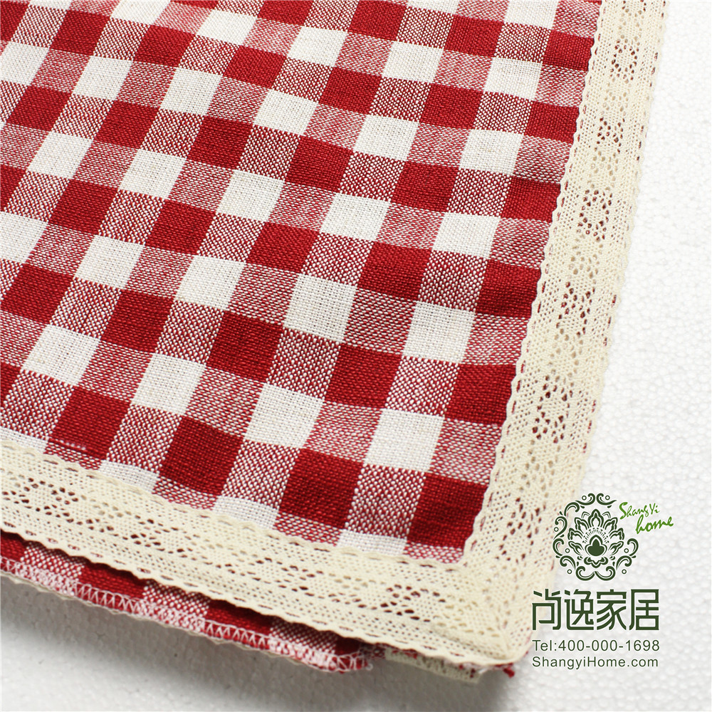 最新爆款 棉麻桌布红白格子带花边格子餐布 可一件代发批发均可