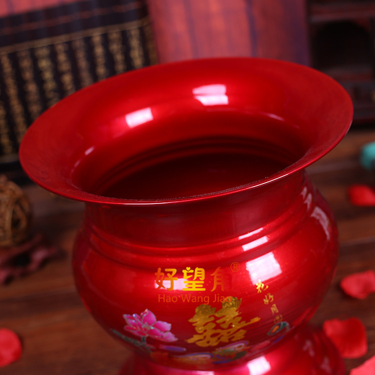 批发痰盂 婚庆生活用品 红色印花双喜高脚痰盂 耐用喷漆钢琴痰盂