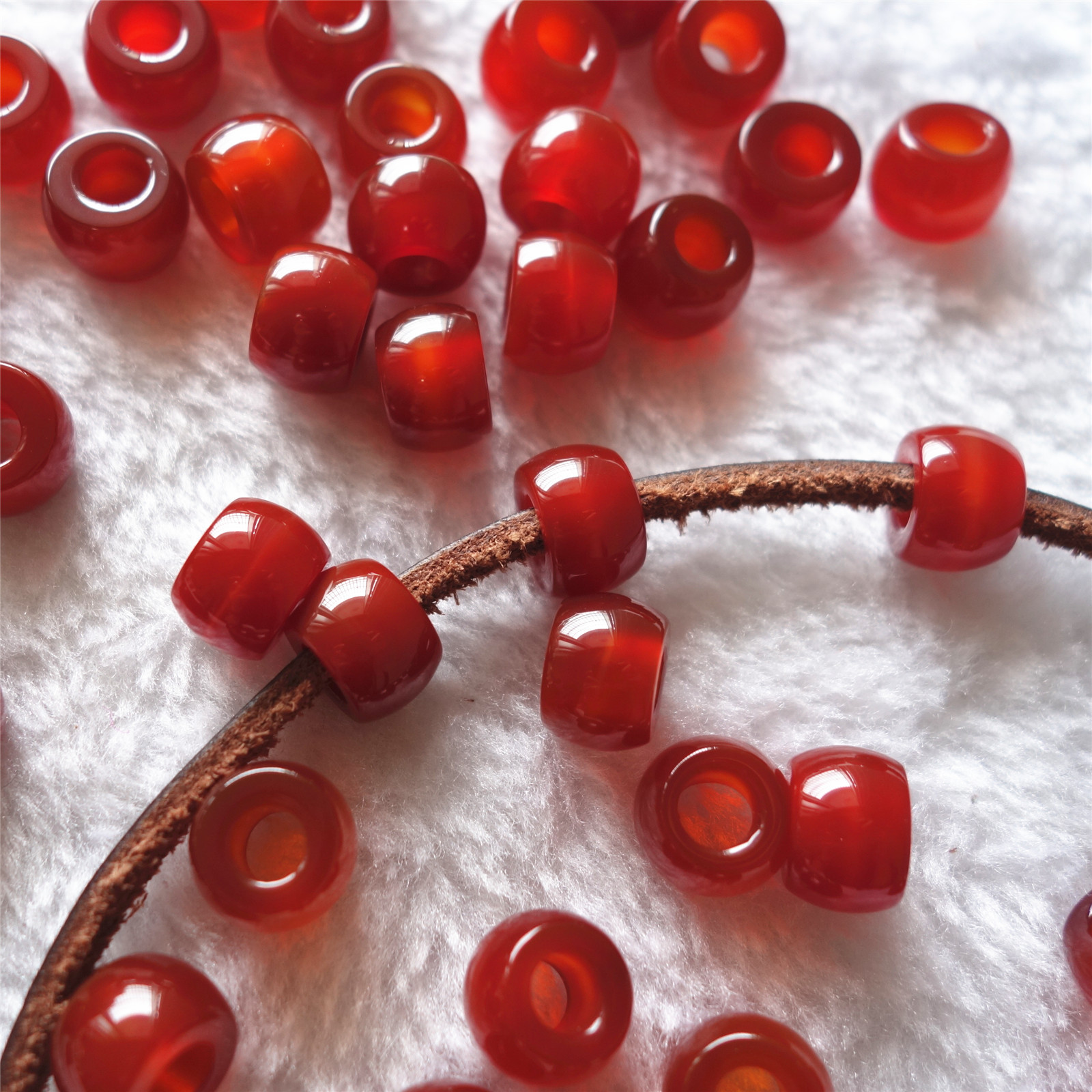 (预订)12x9孔5mm天然巴西红玛瑙大孔扁转运珠珠编织手绳diy配件