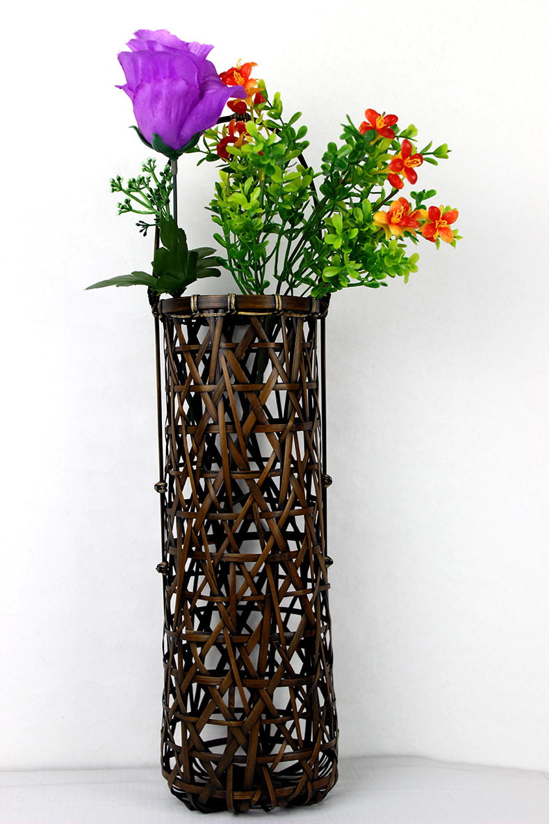 创意家居竹工艺品 手工竹编插花器 复古日式竹器 竹花篮竹编花器