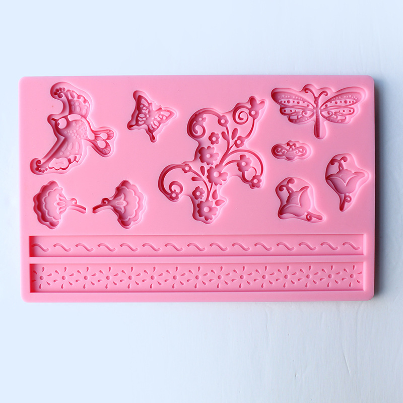 新款花鸟蝴蝶硅胶压花模具 立体巧克力蛋糕印花模