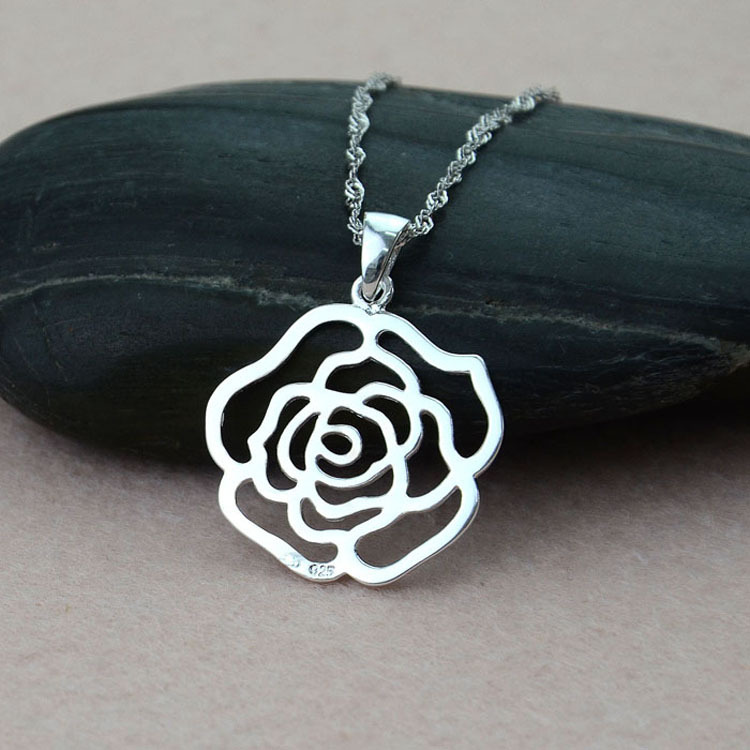 s925纯银韩版女款项坠 山茶花项坠时尚女性花朵吊坠