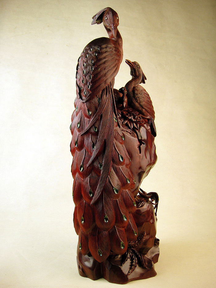 木檀世家印度小叶紫檀木雕摆件 锦上添花金星紫檀孔雀雕刻工艺品