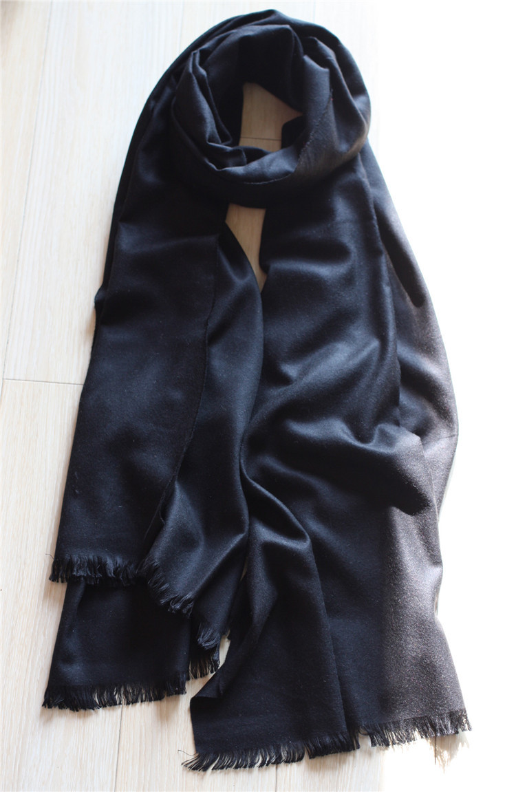 高级真丝拉绒桑蚕丝拉绒黑色围巾纯色单色高档源头新款秋冬保暖