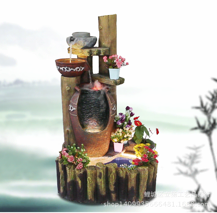 流水生财缸工艺品环保合成树脂假山喷泉流水风轮水球等摆设