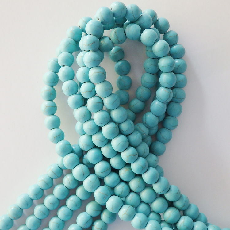 厂家批发 8mm合成白松石 直孔裂纹圆珠半成品 diy手工配件满包邮