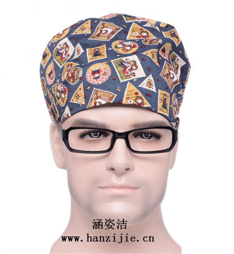 手术帽 欧美男医生 邮票 卡通纯棉手术室帽子 涵