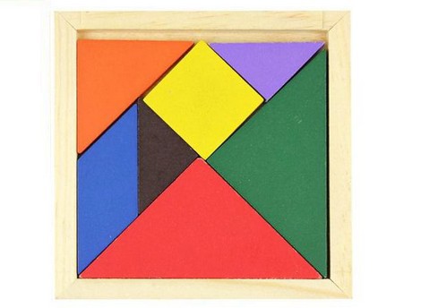 结构 七巧板是由下面七块板组成的,完整图案为一正方形:五块等腰直角