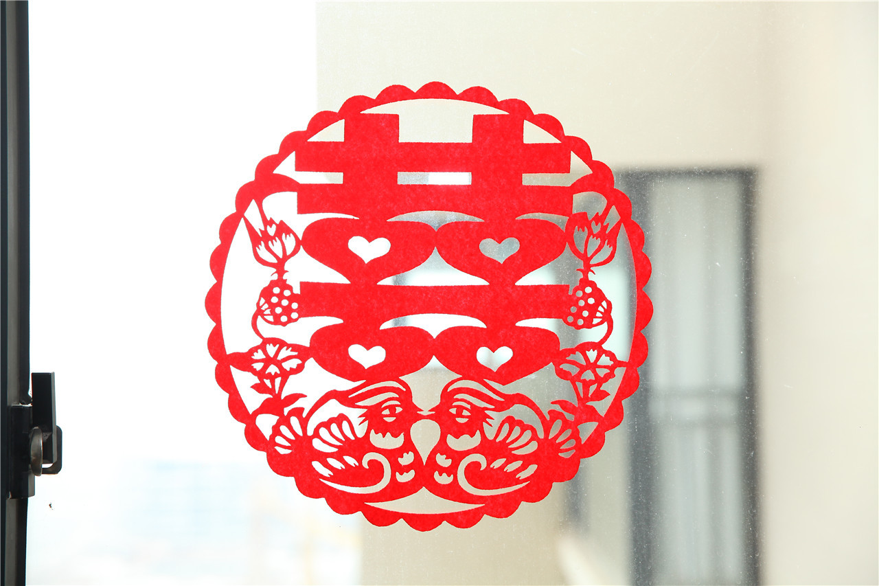 婚礼墙贴个性创意婚庆用品 绒布鸳鸯大红双_喜字_列表网