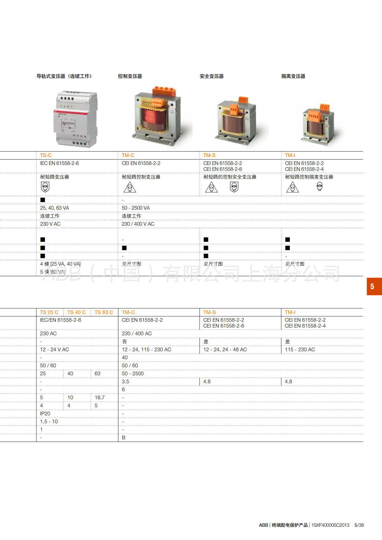 ABB导轨式变压器TM40/12 TRASF.4-8-12V;10117840