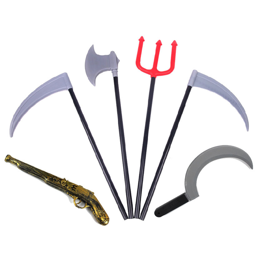 万圣节兵器武器骷髅鬼道具开山斧恶魔红叉死神镰刀海盗刀舞台道具-阿