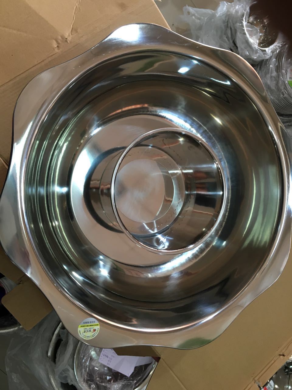 华顺太阳子母火锅盆/不锈钢平底火锅盆/两味火锅盆/双料火锅盆