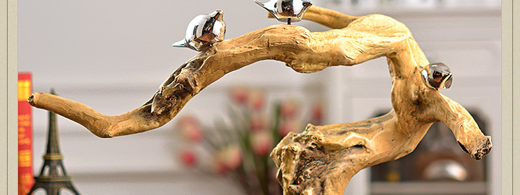 美式乡村工艺品摆件复古做旧树枝小鸟摆件鸟站树枝首饰架创意摆设