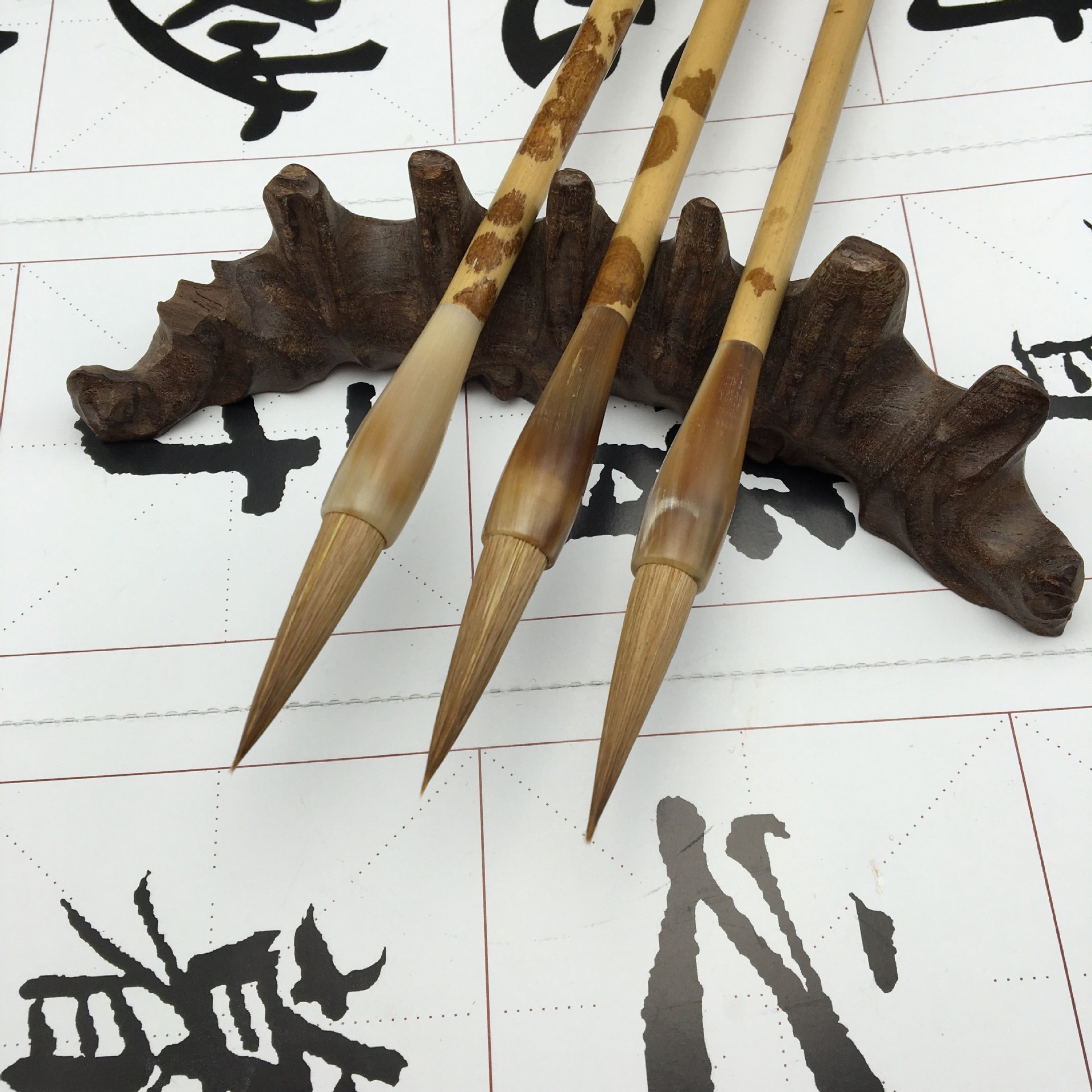 高档纯狼毫毛笔纯狼毫正宗湘妃竹配牛角笔斗古法纯手工制作