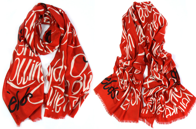 2015鹿晗明星同款手绘英文字母羊绒围巾女士披肩 男女通用情侣款