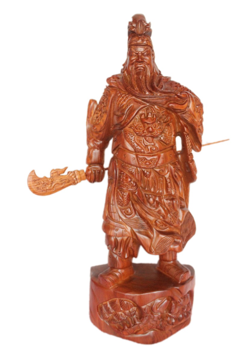 50/60/80cm草花梨实木雕刻横刀关公文财神 黑檀关二爷红木礼品