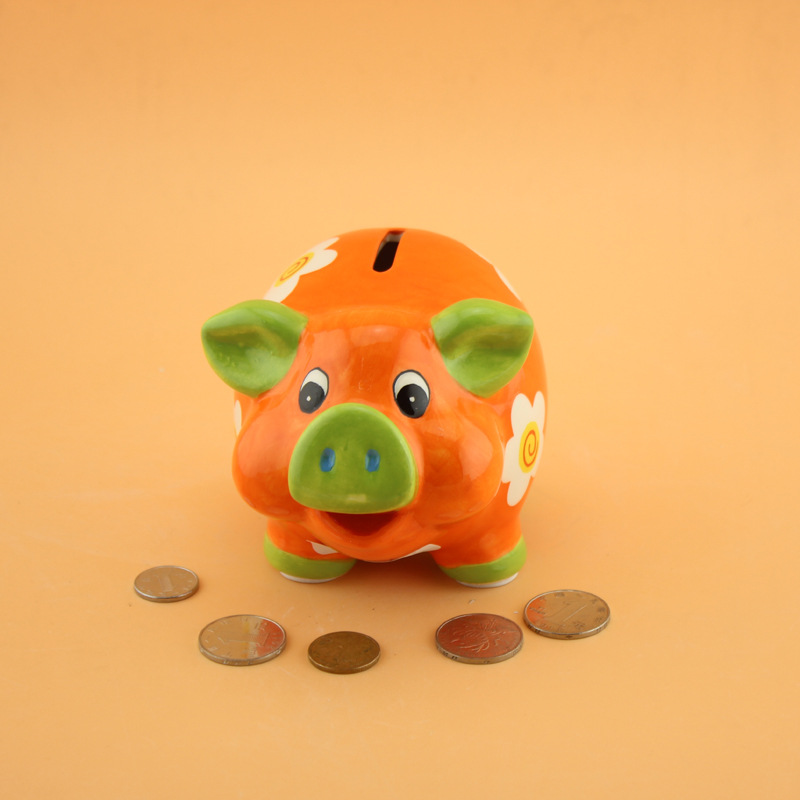 厂家供应陶瓷工艺摆件迷你猪形存钱罐手工绘制陶瓷储钱罐生日礼