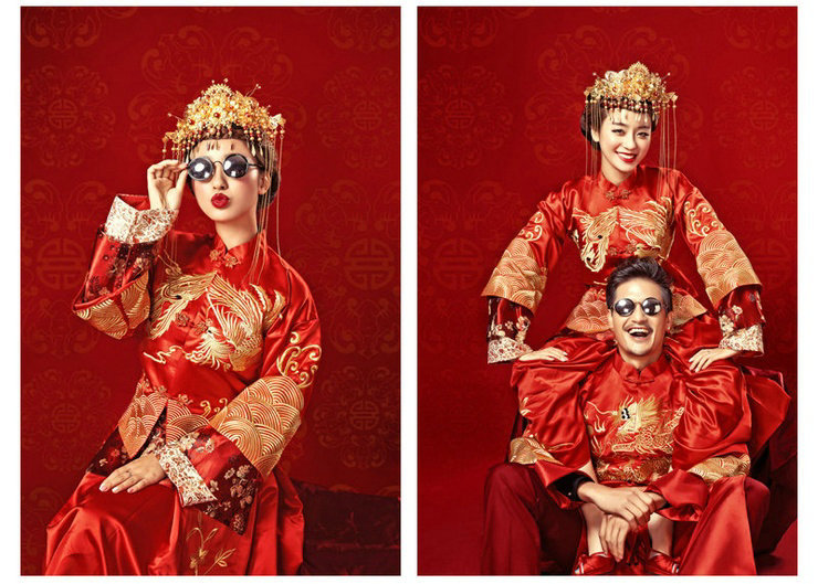 影楼主题服装龙凤配 结婚凤褂秀禾服写真古装复古龙凤配古装