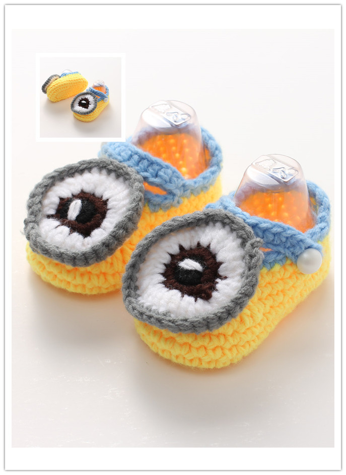 大眼睛 钩针毛线鞋 学步鞋 新款 小黄人 卡通鞋