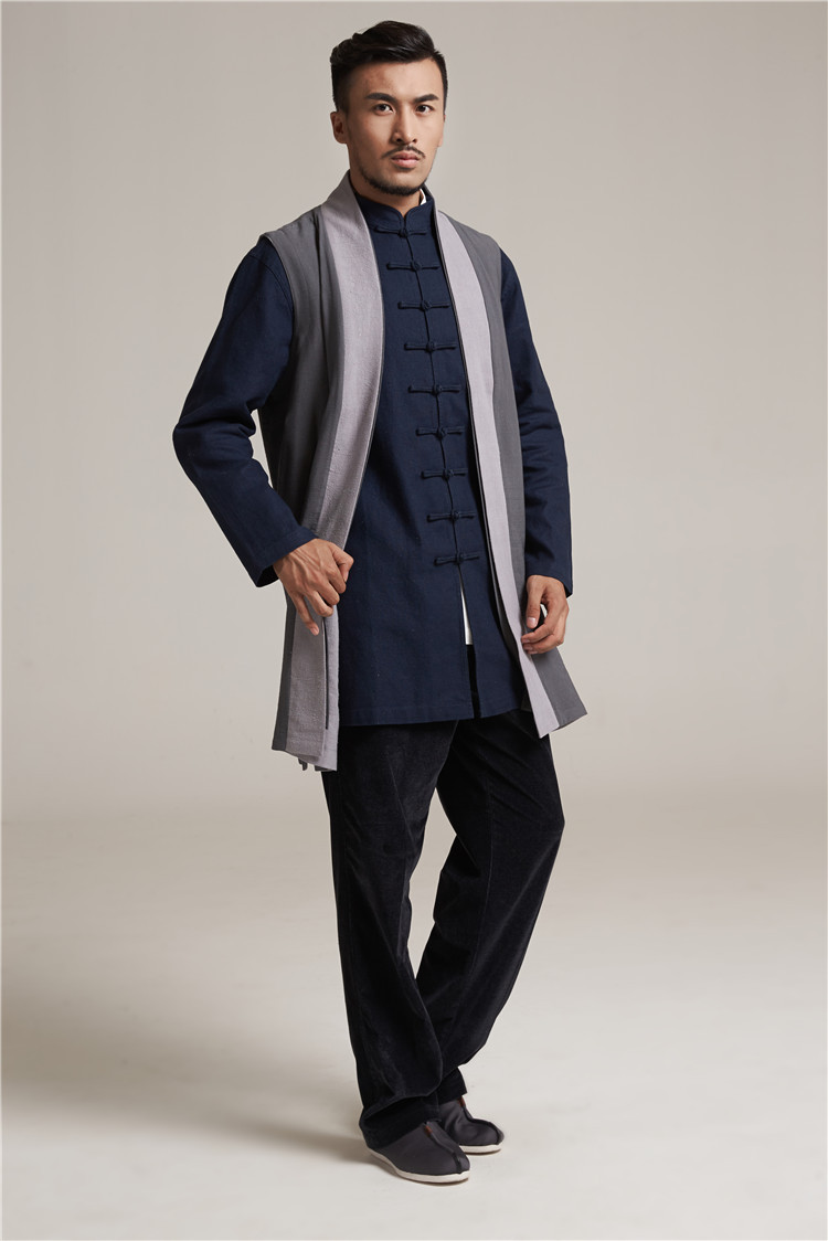 空相2015秋冬中式唐装男马褂中年双面穿中长款无扣马甲 15337