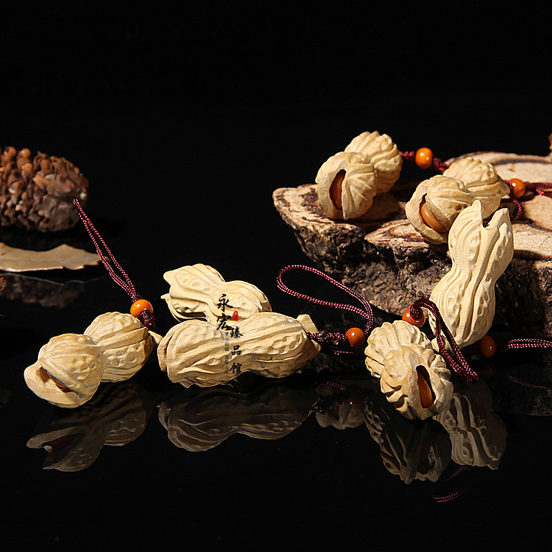 精雕黄杨木花生笑口常开手把件 挂件 红木文玩 木质工艺品 摆件