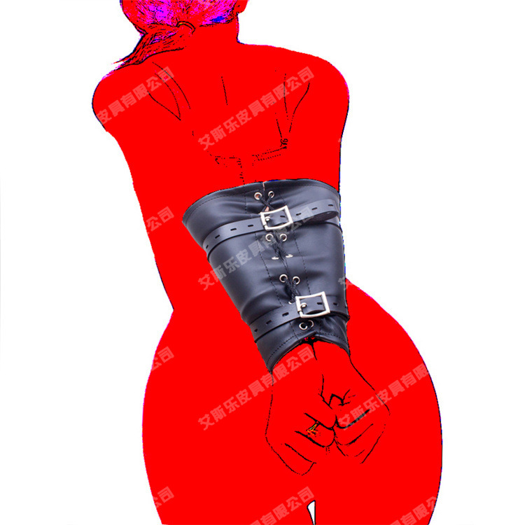 艾斯乐黑色便捷手臂束缚铐情趣束缚袋禁锢捆绑紧束皮革拘束品批发