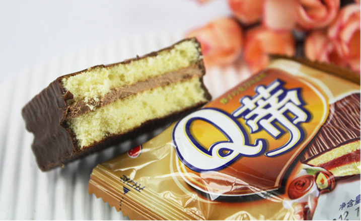 好丽友q蒂168g6枚巧克力味蛋糕糕点 休闲零食批发 食品混批包邮