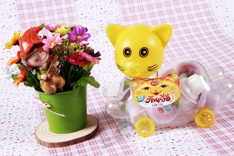 厂家直销 甜蜜1派开心猫果冻儿童零食赠卡通透明玩具 oem代加工