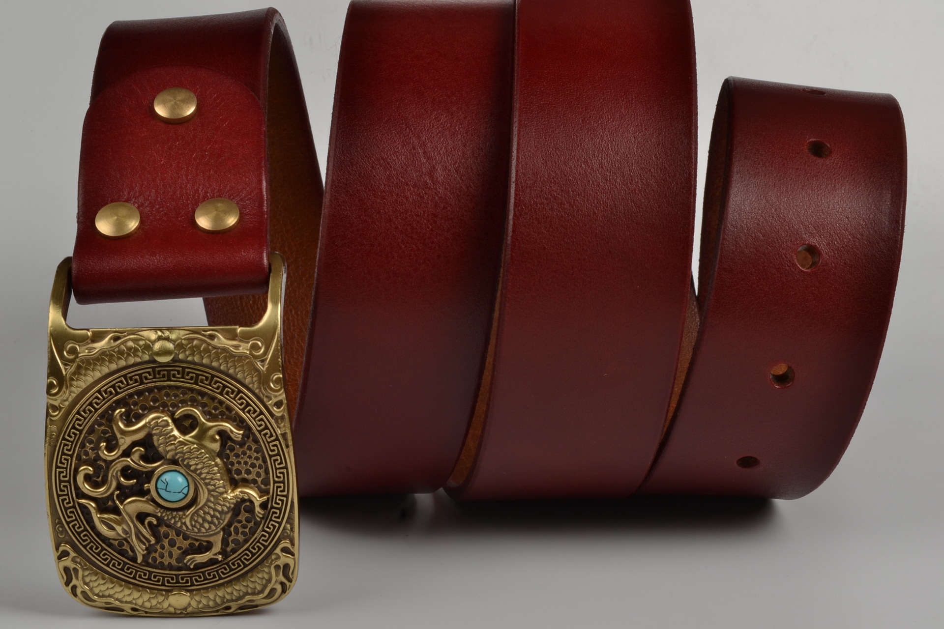 男士休闲板扣真皮皮带铜扣头层牛皮裤腰带纯牛皮青龙平滑扣裤带