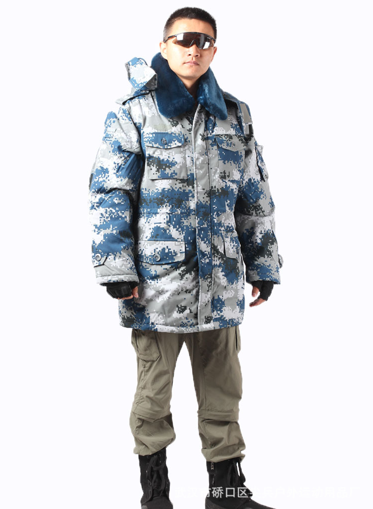 **07城市迷彩大衣 空迷彩作训大衣 蓝色数码迷彩防寒大衣.