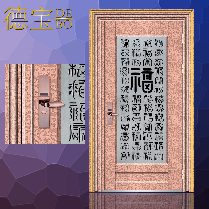 彩色家居门2016新款复古红古铜手刷漆自由纹单门百福贺寿不锈钢门