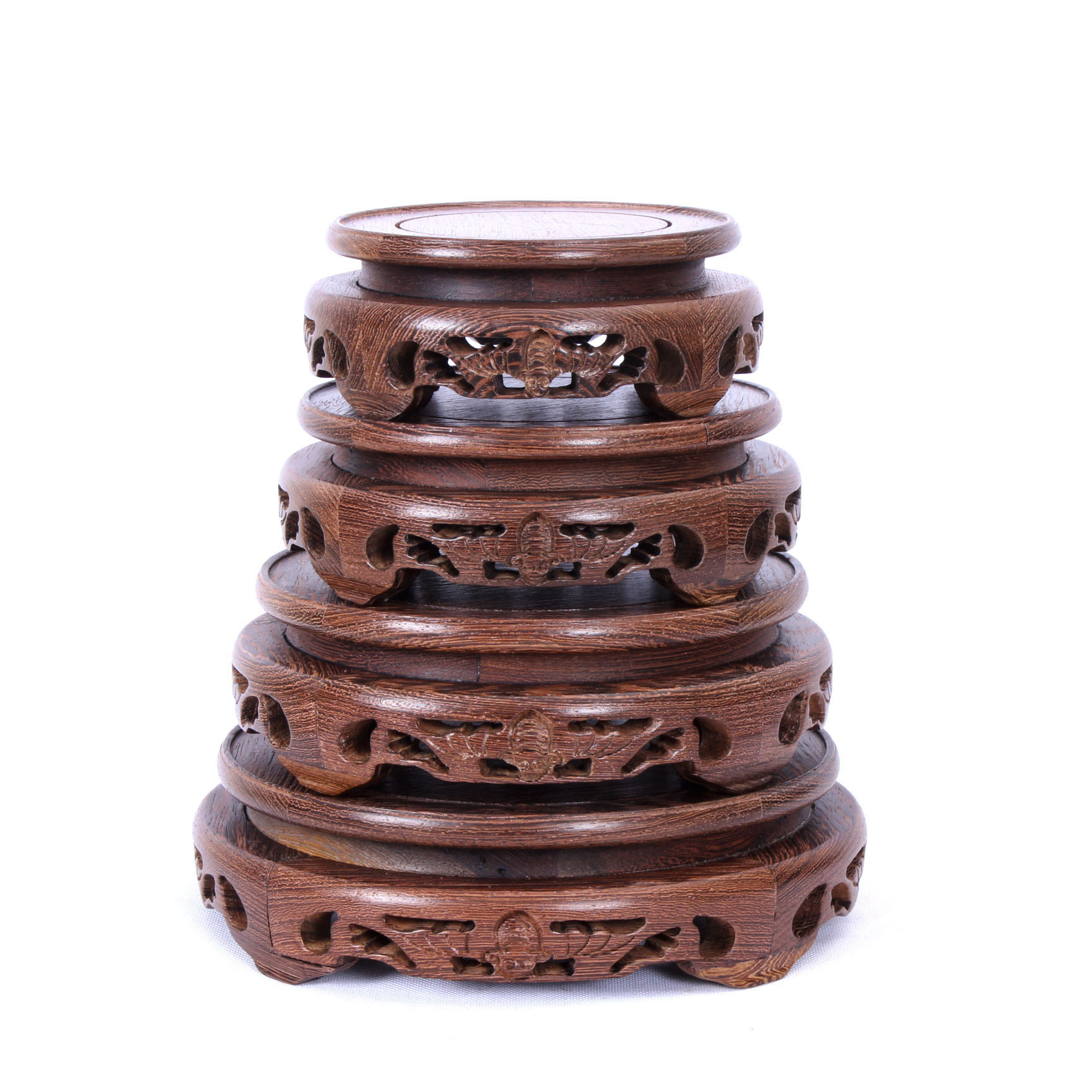 红木花盆景底座鸡翅木石头玉器套四圆底座精品摆座特价批发