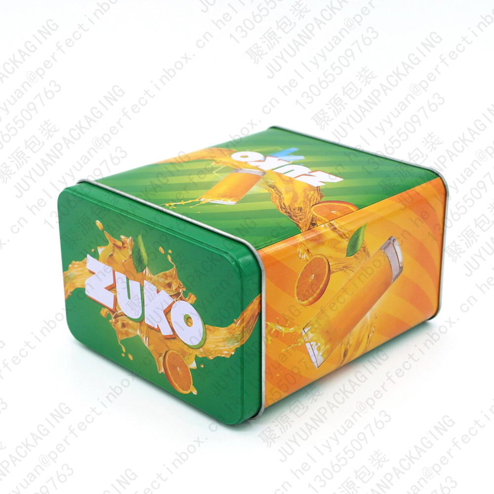 2019新款马口铁橘子茶果汁冲泡饮料米粉铁罐方形带定制图案铁盒