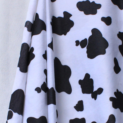 厂家现货供应超柔剪毛绒布料 公仔卡通奶牛面料动物纹印花绒布料