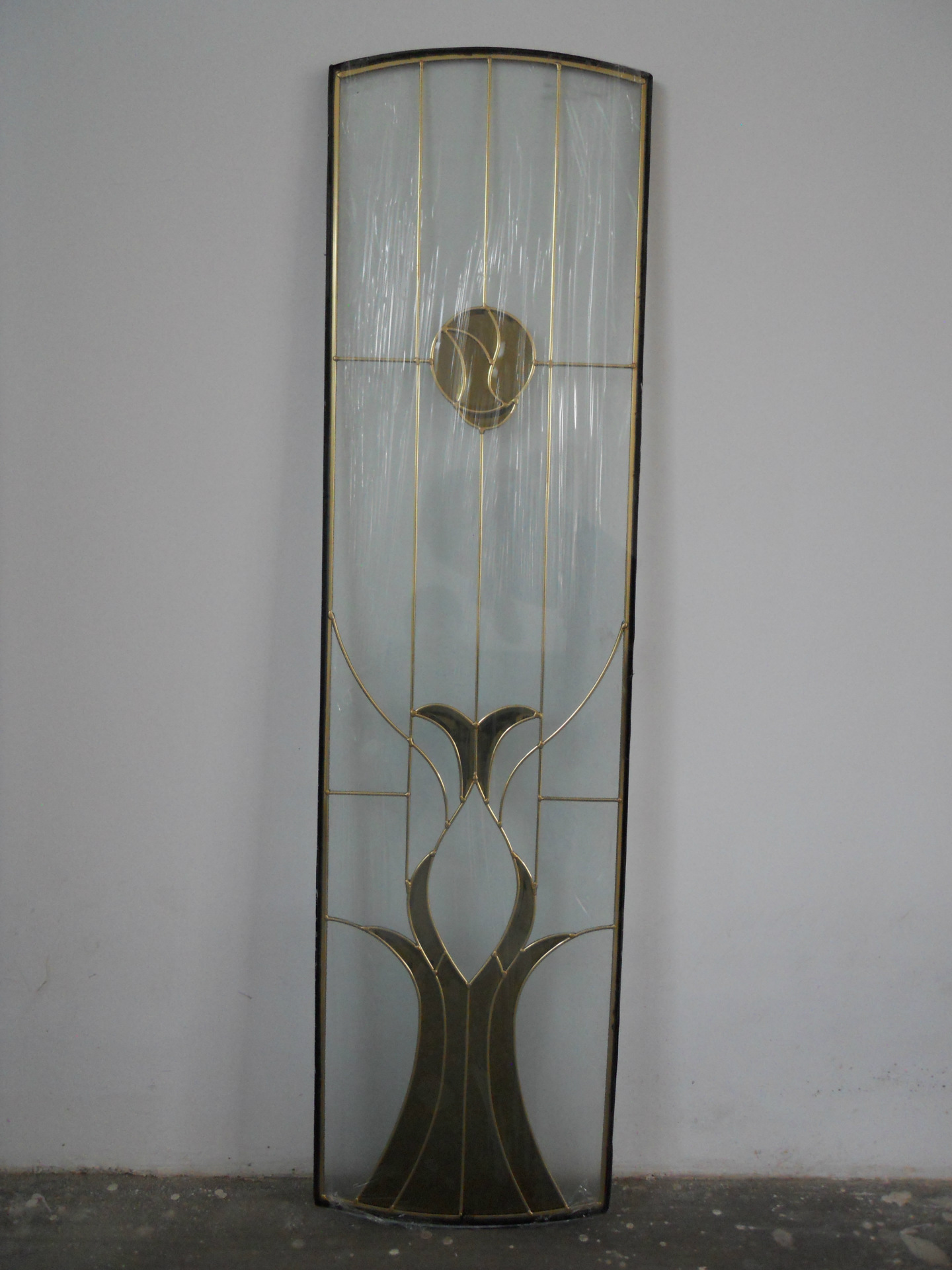 新款镶嵌玻璃 艺术铜条镶嵌玻璃 厂家定制双钢化橱柜铜条玻璃