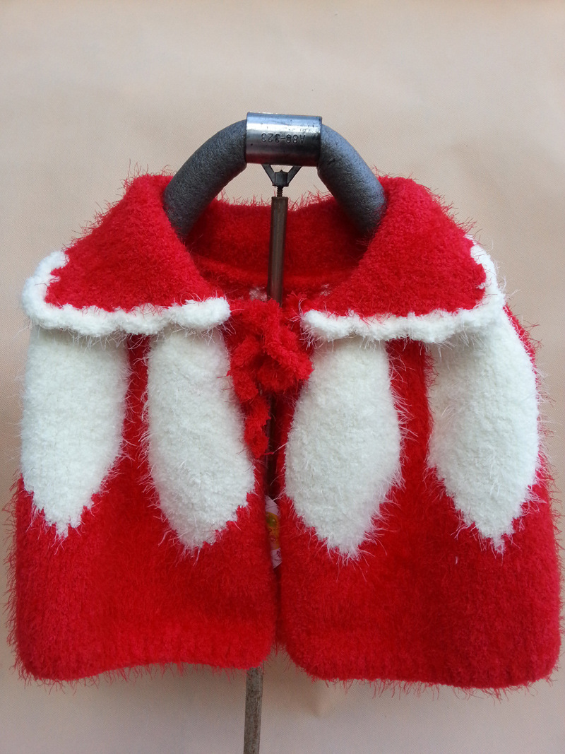 【鸿与然】纯手工编织绒绒线披肩 童装秋冬配色新款披风