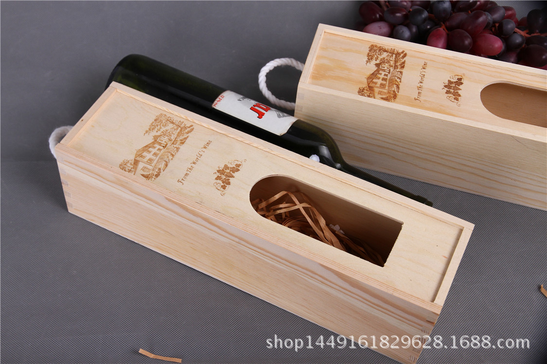 木制单支镂空酒盒现货供应 抽拉盖精品酒盒