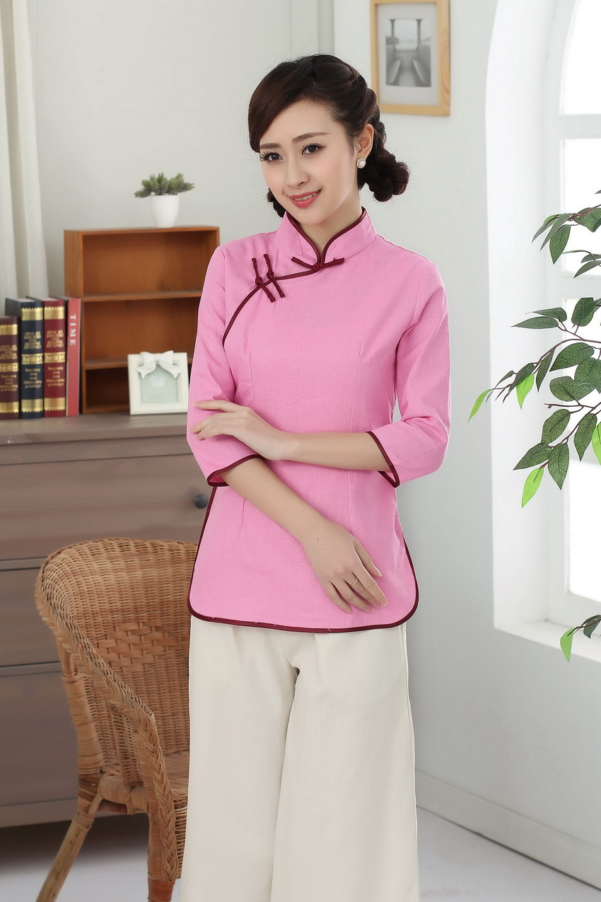 新款手绘旗袍上衣 棉麻亚麻中式民族风女装上衣 唐装改良a0070-d