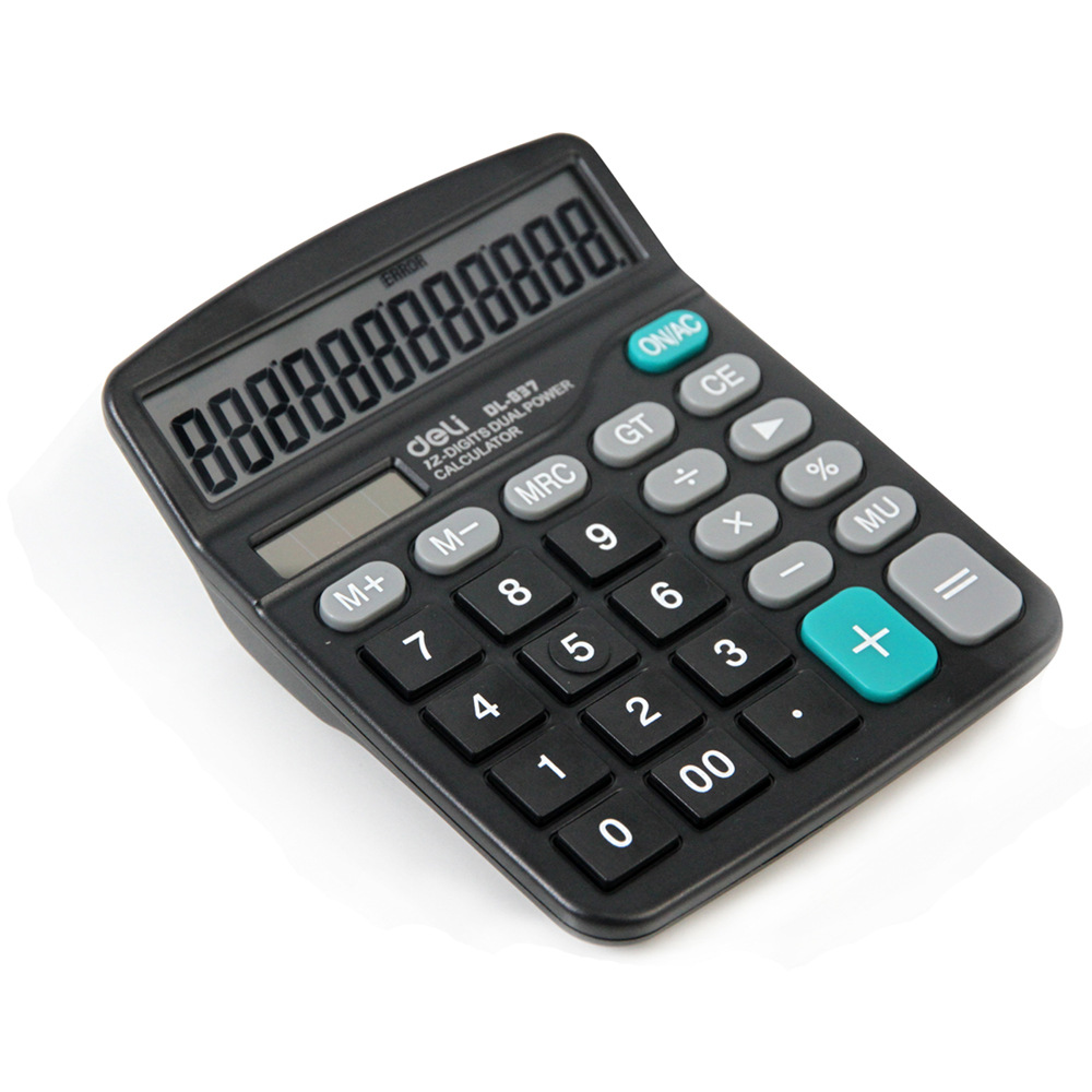 得力文具837es计算器12位学生财务会计计算机送电池双电源计算器