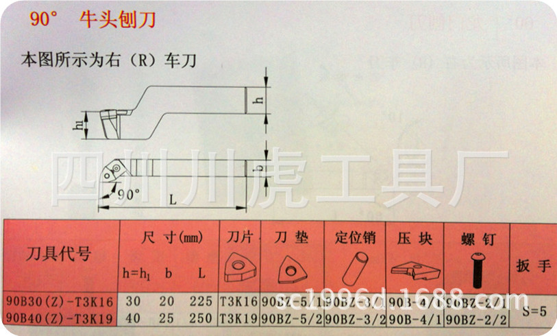 四川天虎90°牛头刨刀/机夹刨刀:90b30z-t3k16