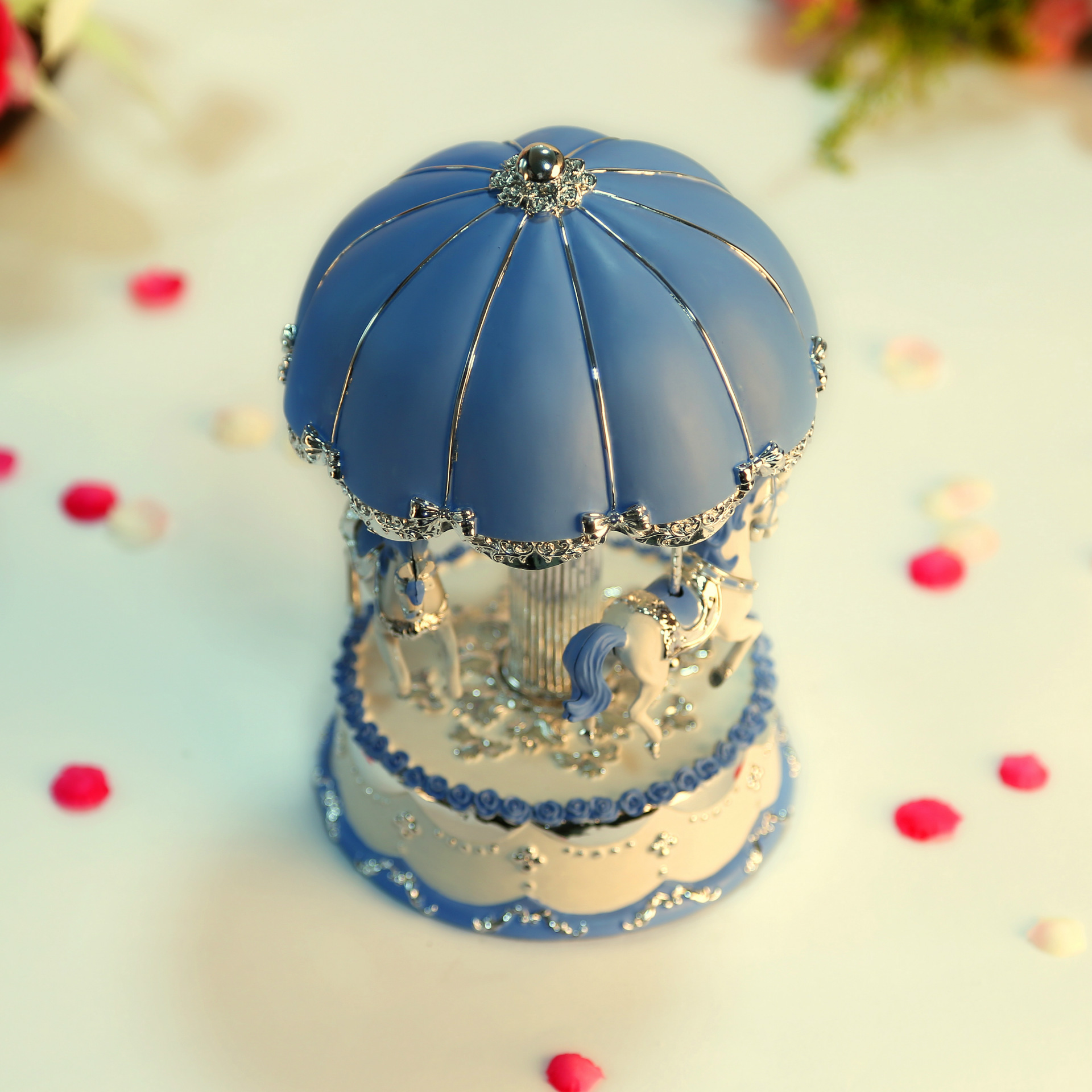 胖熊家 60226中号音乐八音盒粉蓝金色