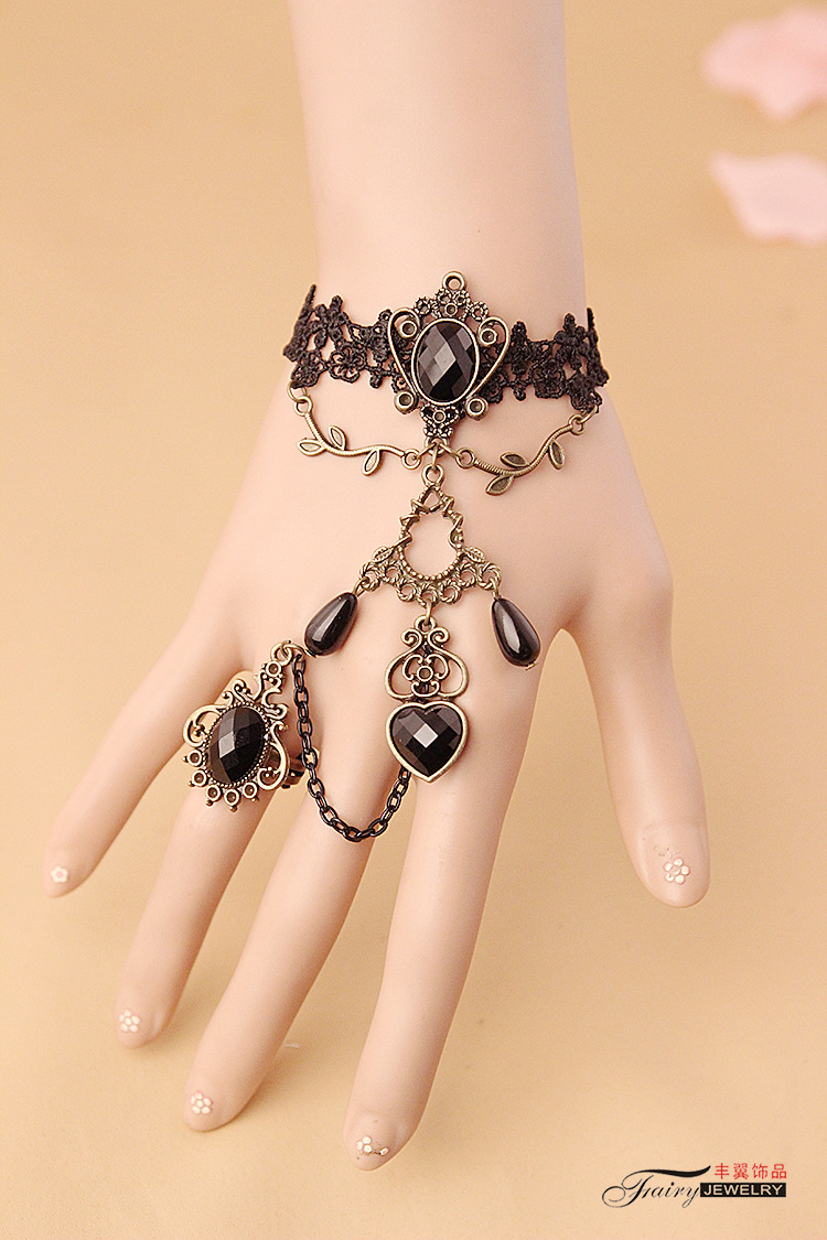 民族手工饰品蕾丝手链连戒指一体链首饰圣诞节女生日礼物批发s269