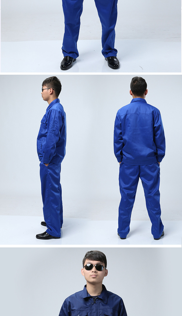 批发蓝色长袖工厂工服搬运服翻领耐磨劳保工作服套装定制一件代发
